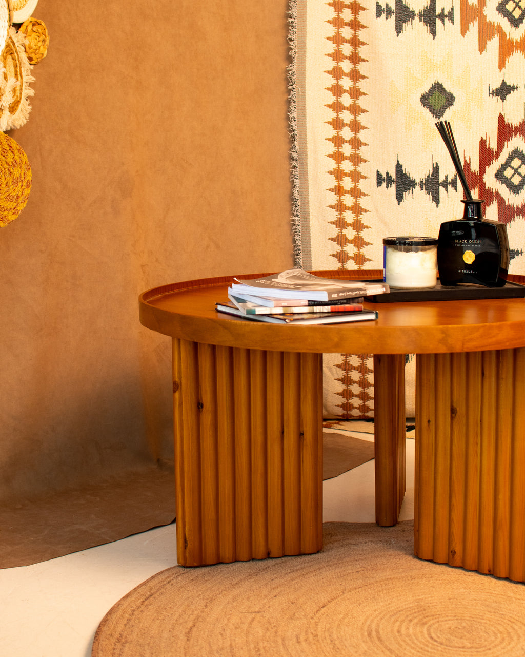 Noor Round Table— Solid Beech Wood — Natural Oak Stain