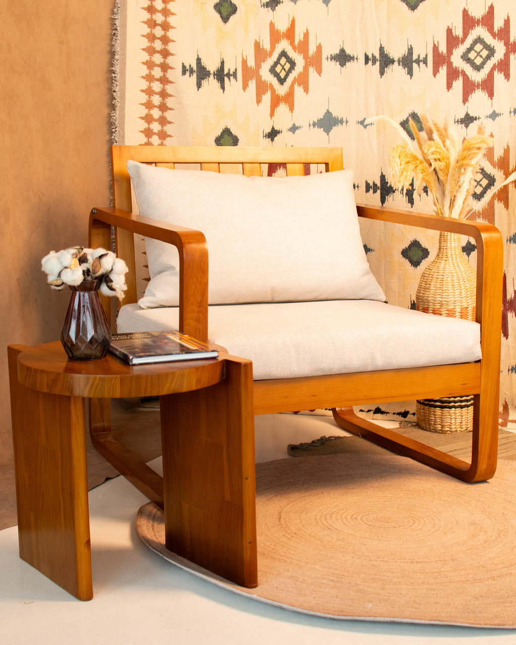 Jidhr Lounge Chair—Natural Solid Beech Wood