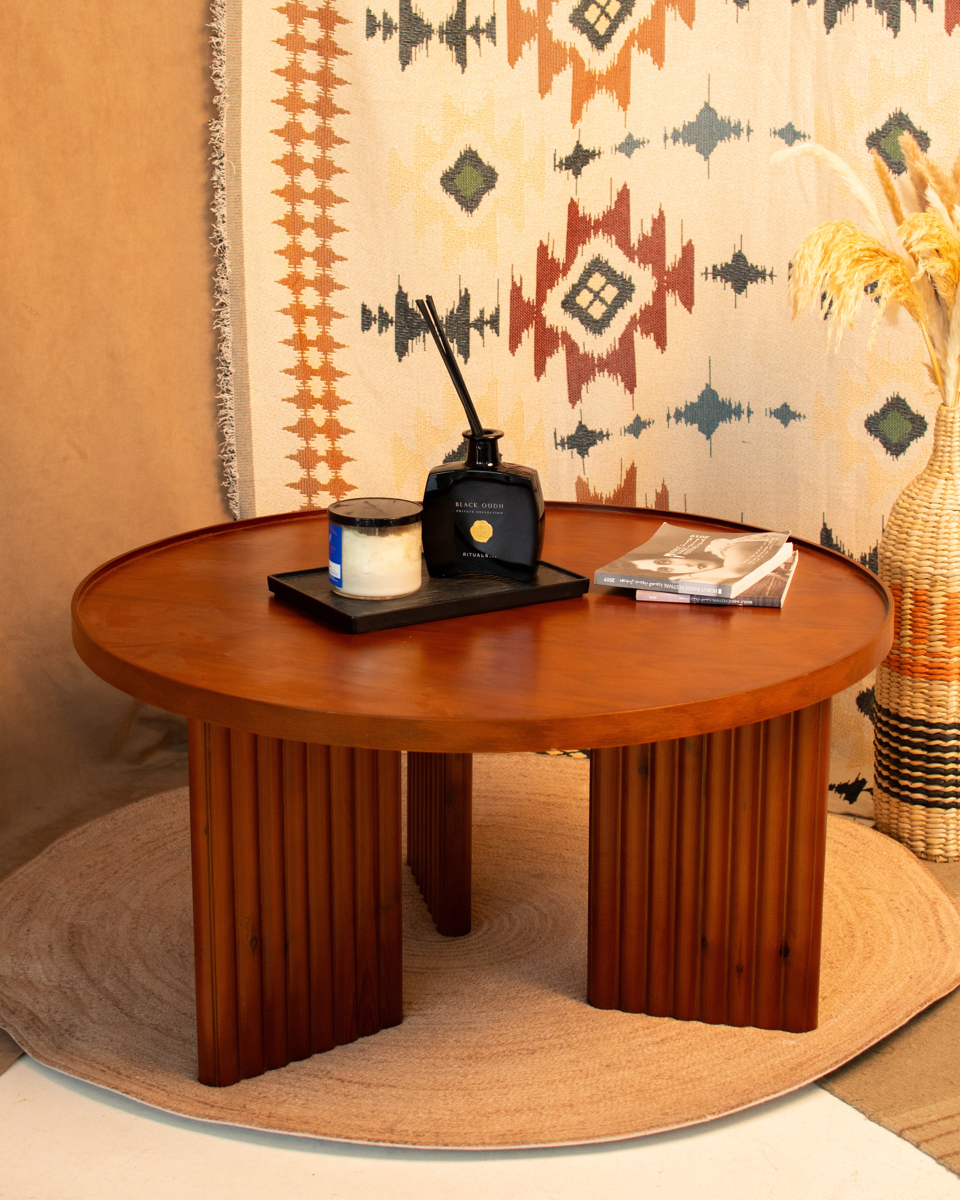 Noor Round Table — Solid Beech Wood — Dark Oak Stain